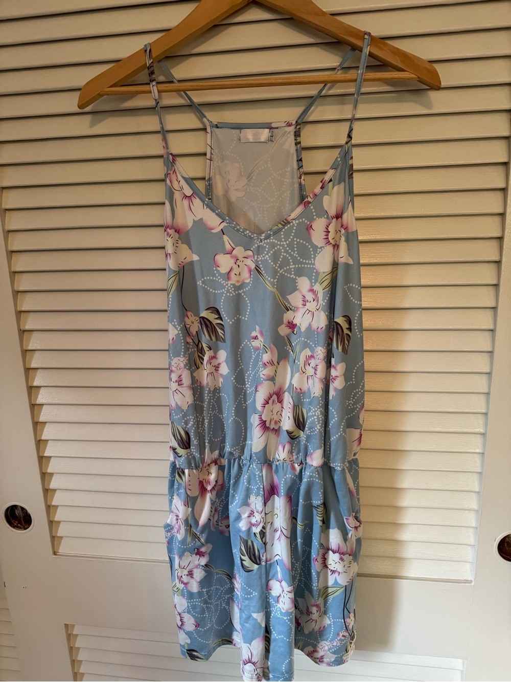 Light Blue Floral Spaghetti-Strap Summer Dress